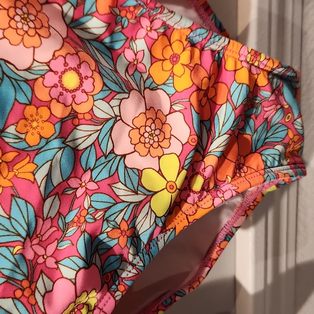 EUC Cat & Jack Multicolored Flowers One Piece Girls Sz L (10/12) Swimsuit - Picture 3 of 8